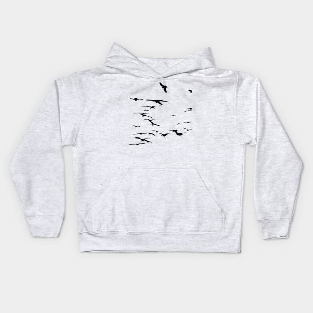 Happy Seagulls Flying In The Sky Black Silhouette Kids Hoodie by taiche